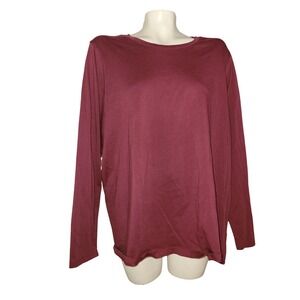 Lands End Womens 1X Relaxed Fit Long Sleeve Crew Neck T-Shirt Burgundy Maroon